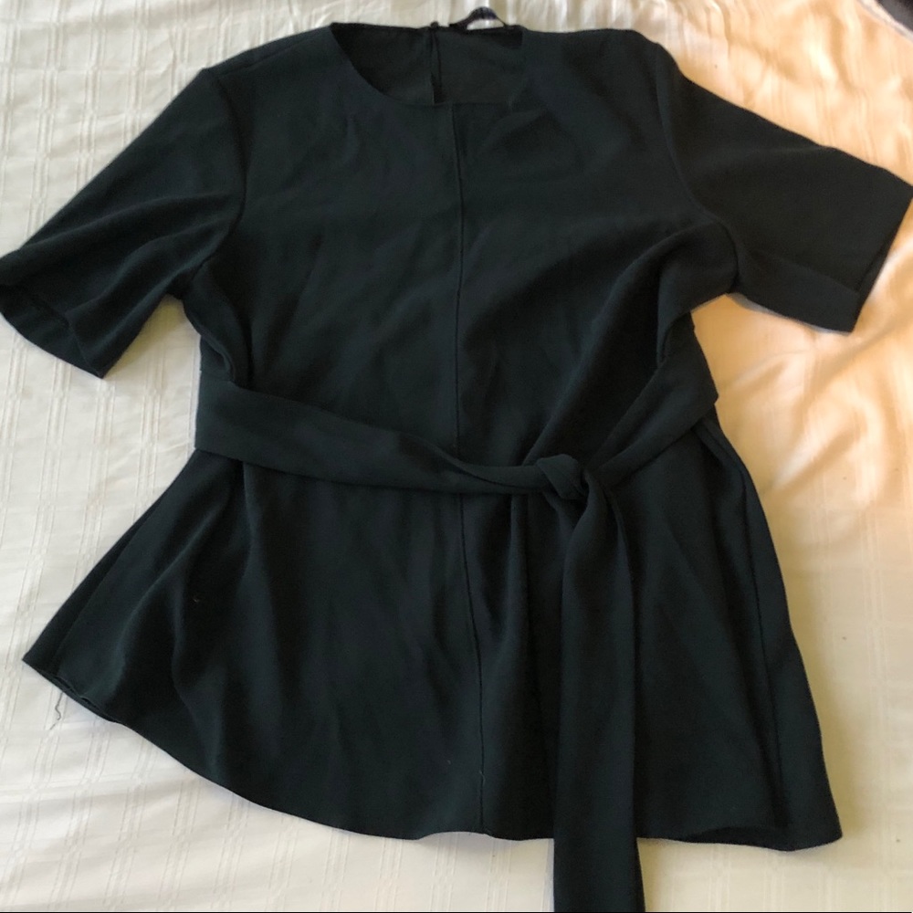 Dark green asymmetric tunic with tie